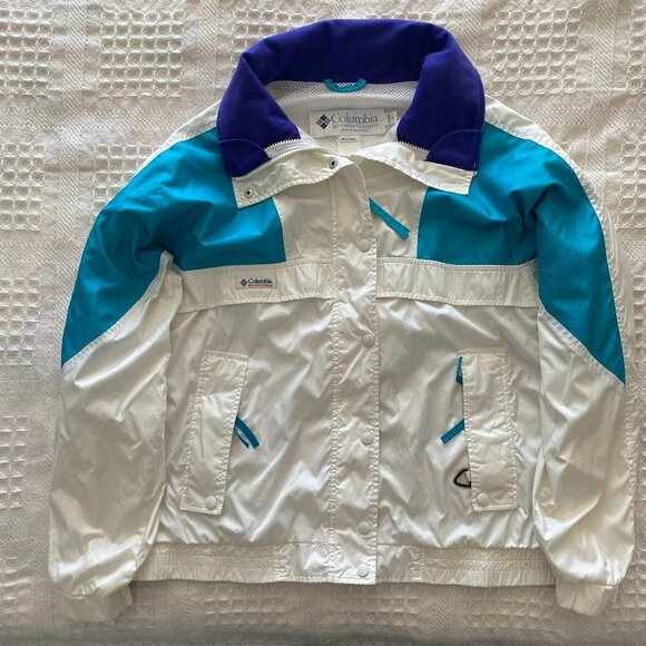 COLUMBIA WOMEN VINTAGE RADIAL SLEEVE WINDBREAKER THREE-COLOUR JACKET SZ L - Picture 4 of 9